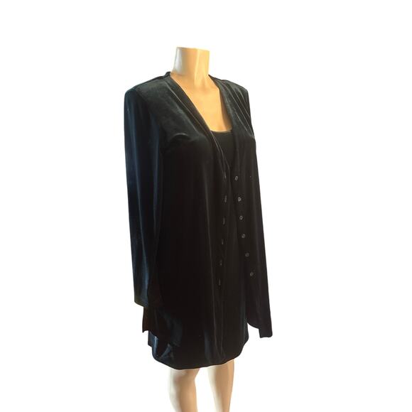Vintage 1990s Women 10M Rabbit Rabbit Designs Green Velvet Twin Suit Dress Set - Picture 1 of 8